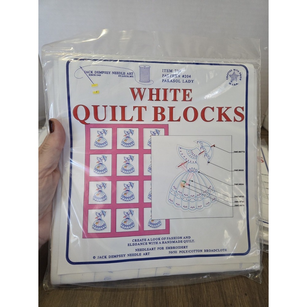 Quilt Blocks, Parasol Lady, Vintage Embroidery